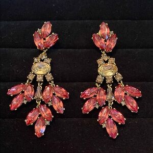 Elegant Pink and Gold Chandelier Clip On Earrings